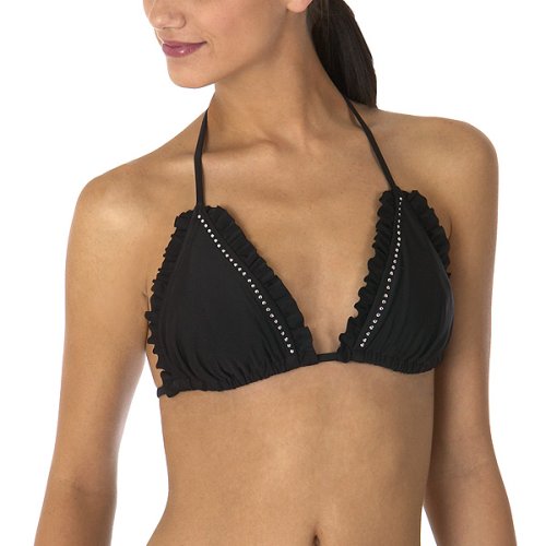 Xhilaration Studded Triangle Swim Top with Ruffles - Black