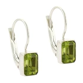 Sterling Silver Genuine Peridot Stone Emerald cut LeverBack Lever Back Earrings