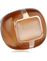 Pink Gold Plated Sterling Silver Synthetic 30 Ct Champagne Cats Eye Ring, Size 7