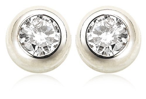 14k White Gold Diamond Bezel Set Stud Earrings (.06 cttw, J Color, I2 Clarity)
