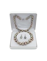 925 Sterling Silver Freshwater Pearl Green and Sterling Silver Beads Necklace, Bracelet and Earrings Set QSET-10351-AM