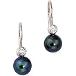 14K White Gold Akoya Cultured Black Pearl and Diamond Earrings