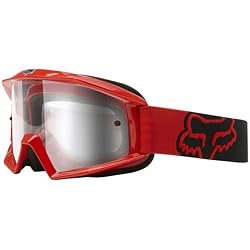 Fox Racing Main Youth Boys MX Motorcycle Goggles Eyewear w/ Free B&F Heart Sticker Bundle - Bright Red/Clear
