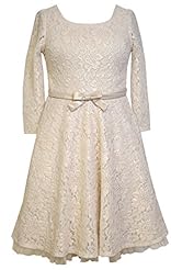 Girls  Lace Scoop Neck Fit-and-Flare Metallic/Polyester/Tulle  Dress With a Bow(s)
