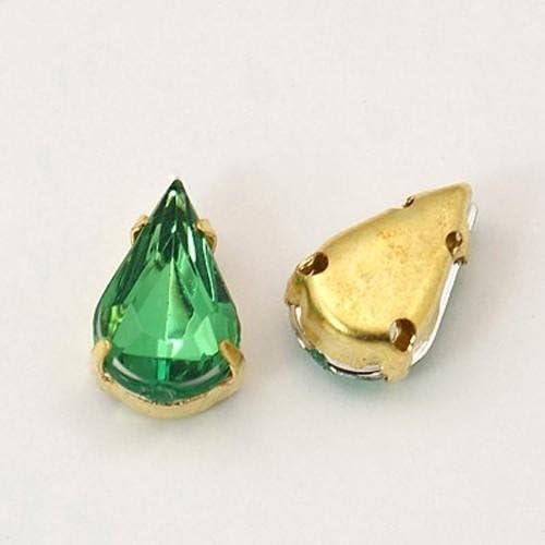 Pandahall 50pcs Assorted Color TearDrop Shape Sew on / Glue on Acrylic Rhinestone Montee Beads with Brass Findings, Golden Metal Color, 10x6x5mm