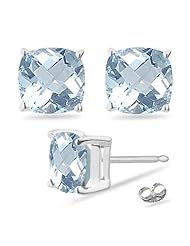 3.00 Cts of 7 mm AA Cushion Aquamarine Stud Earrings in 14K White Gold