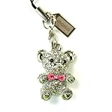 Luxury Teddy Bear Cell Phone Charm With Rhinestones and Pink Bow Tie