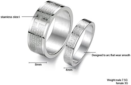 TIDOO Jewelry New Fashion 8mm 4mm Width Mens Womens Stainless Steel Ring Classic Religious Bible Scripture Ring Pendant For Couple Lover Party Wedding Band Anniversary Engagement