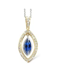 Twin Marquis Diamond Pendant In 18K Yellow Gold With A 0.75 ct. Genuine Blue Sapphire Center Stone.
