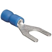 Morris Products 10138 Spade Terminal, Vinyl Insulated, Blue, 16-14 Wire Size, 1/4" Stud Size (Pack of 100)
