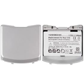 Motorola Razr V3c V3m Lithium-ion Silver Extended Replacement Battery 3.7v with Extended Battery Case Cover (Not Compatible GSM Cingular and T-mobile)