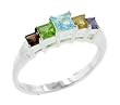 Multi-level Sterling Silver Step Ring - Genuine Peridot, Blue Topaz, Garnet, Amethyst, and Citrine Size 10