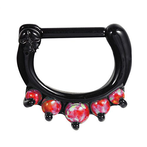 BodyJ4You Black Septum Clicker 16 Gauge Surgical Steel Five Gems