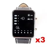 Neewer 3x Cool Fashion Binary Yellow & Red LED Date Digital Man Lady Leather Watch Black