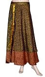 Vintage Reversible Green Boho Bollywood Two Layer Sexy Silk Sari Gypsi Wrapround Skirt for Ladies Rajrang India