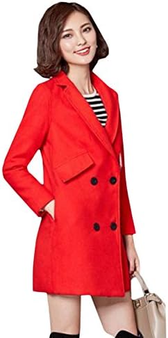 Fuyongsangni Women's Winter Trench Coat Thickened Double-Breasted Cashmere Coat Red Small