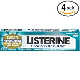 Listerine Essential Care Toothpaste, Powerful Mint Gel, 4.2-Ounce Tubes (Pack of 4)