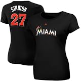 MLB Majestic Giancarlo Stanton Miami Marlins #27 Women's Player T-Shirt - Black (Small)