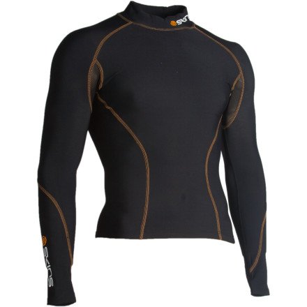 SKINS Mens Bio Snow Thermal Mock Neck Long Sleeve Top , Black/Orange, Large