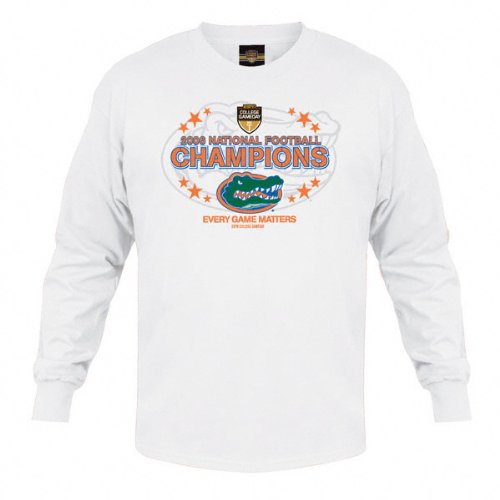 Buy Florida Gators 2006 BCS National Champions Then and Now White Long Sleeve T-Shirt