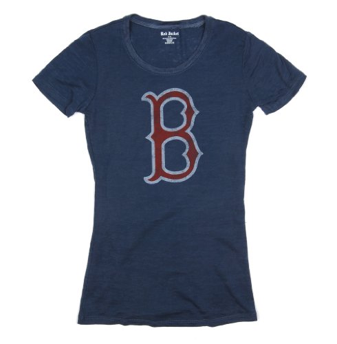 Boston Red Sox Ladies Retro Fashion Burn Out T-Shirt by Red Jacket (Large/Navy)