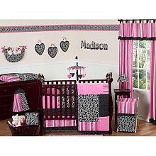 Pink and Black Madison Girls Boutique Baby Bedding 9pc Crib Set product image