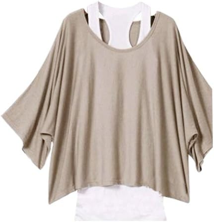 GURAIO Ladies Sexy Off Shoulder T-shirt 2 in 1 Batwing Sleeve Vest Loose Tops Shirt