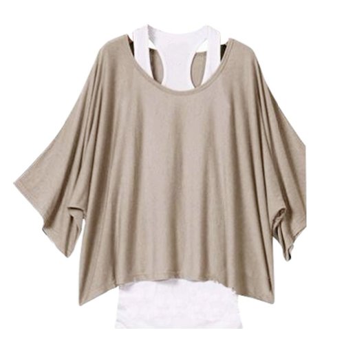 GURAIO Ladies Sexy Off Shoulder T-shirt 2 in 1 Batwing Sleeve Vest Loose Tops Shirt