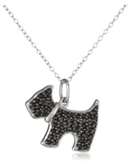 Sterling Silver Black Cubic-Zirconia Dog Pendant Necklace, 18"