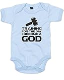 (神になる日の為にトレーニング) Training For The Day I Become A God, プリント　ベビースーツ - ライト　ブルー/黒 12-18 ヶ月