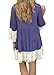 FANOVI Women's 3/4 Flare Sleeve Scoop Neck Crochet Lace Splice Loose Mini Dress