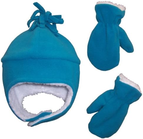 N'Ice Caps Girls Soft Sherpa Lined Micro Fleece Pilot Hat and Mitten Set (4-7 years, turq)