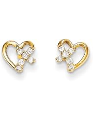 MadiK® 14k Yellow Gold Polished Heart with Round Clear CZ Post Earrings