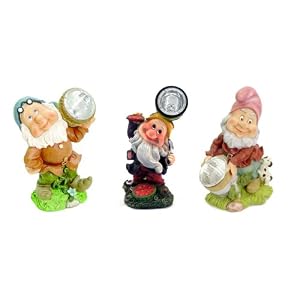 Three Large Gnomes with Solar Spot Light by