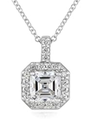 Sterling Silver Swarovski Zirconia 1.5 ct Asscher Halo Pendant