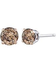 Brown - I1 Round Brilliant Cut Diamond Earring Studs in 14K White Gold