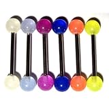 Body Colorz™ Lot of 6 Glow in the Dark Barbell Tongue Rings 14g 5/8"