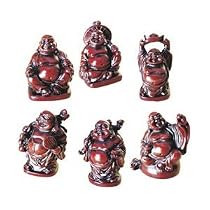 LAUGHING BUDDHA - STATUES - 6 FIGURINES SET - RED