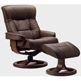 Fjords 775 Bergen Large Leather Recliner Norwegian Ergonomic Scandinavian Lounge Reclining Chair Furniture Nordic Line Genuine Sandel Light Brown Leather Cherry Wood ~ Fjords