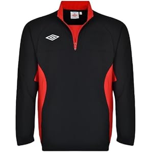 Umbro Mens Soccer Training Zip Drill Top - Black/Red - 2XL
