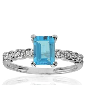 10k White Gold Blue Topaz and Diamond Ring (.06 cttw, I-J Color, I1 Clarity),... by Amazon.com Collection