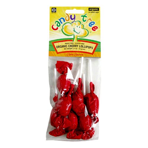 Candy Tree Organic Cherry Lollipop, Wheat-Free, Gluten-Free, 2.4-Ounce Packages (Pack of 12)