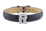 41GZ1aWpifL. SL160  Diamond Clip On Initial letter R with Black Leather Bracelet