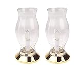 Pack of 2 Battery Operated LED Hurricane Lamps With Gold Base