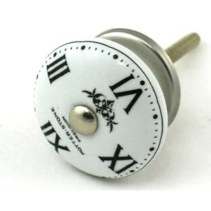 Watch Face Ceramic Cabinet Knobs-12pc Cupboard Drawer Pulls & Handles ~ Lot of 12 ~ K37 Hand-Painted Vintage London Watch Face Knobs with Polished Nickel Hardware. Ceramic Knobs Handles & Pulls for Dresser Drawers Cabinets & Vanity