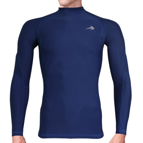 Compression Shirt Long Sleeve (Navy - M) Men's Cold Top, Best for Gym Running, Basketball
