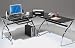 Techni Mobili L-Shaped Glass Desk with Chrome Frame in Black