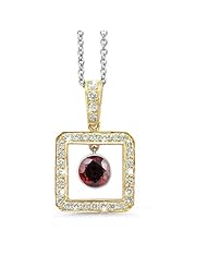 Square Diamond Pendant With A Round Cut Center Stone In 18K Yellow Gold With A 0.60 ct. Genuine Garnet Center Stone.