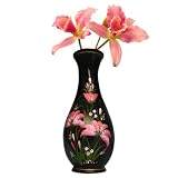 Elegant Handmade Black Lacquer Vase With Hand-painted Floral Design (Thailand)