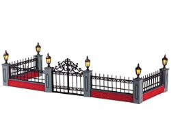 Lemax Christmas Village Lighted Wrought Iron Fence 5-Piece Accessory Set #54303